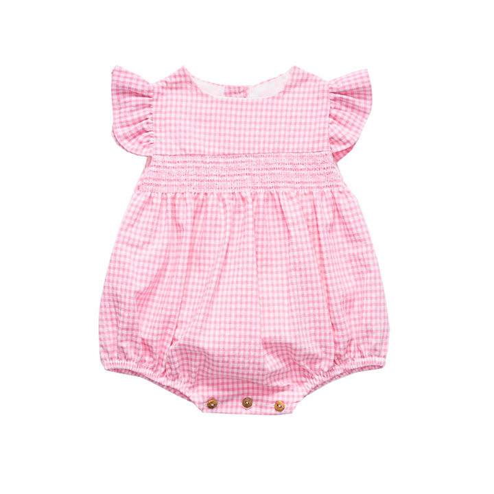 Pink Seersucker Smocked Romper