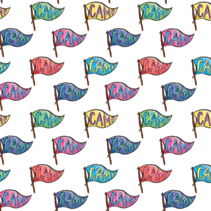 A plush soft blanket with a summer camp pennant print for girls to bring with them to summer camp.