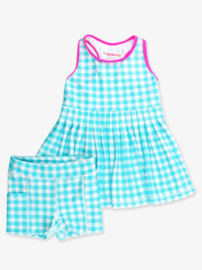 The Del Mar Aqua Gingham Athletic Dress