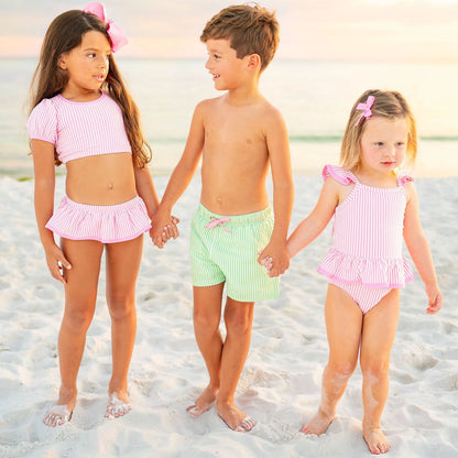 The Oahu Pink Seersucker Swimsuit