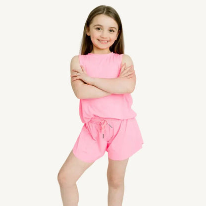 Light pink butterfly shorts that are comfortable and cute for athletic girls.
