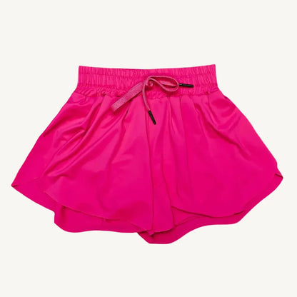 Neon pink butterfly shorts that are comfortable and cute for active yet stylish girls.